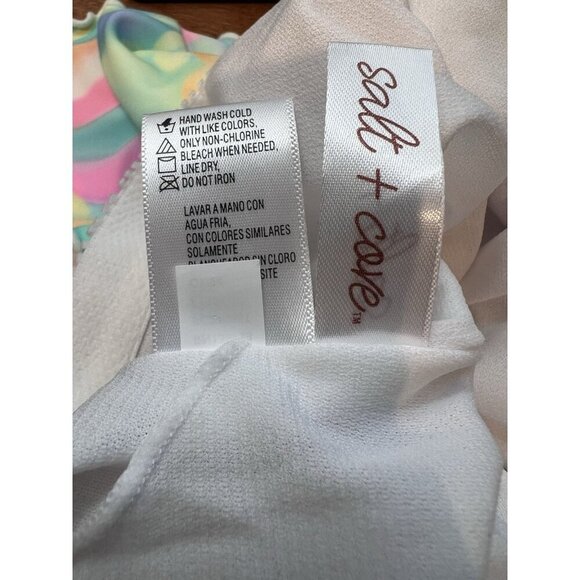 Salt & Cove Printed Lettuce Edge Short Sleeve Swim Top & Bikini Large Retro - Picture 10 of 12